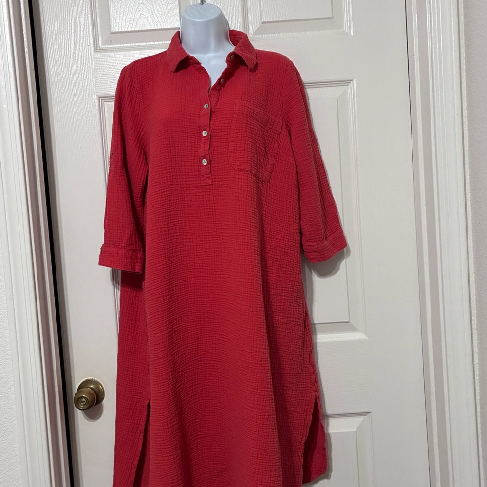 Casual Red Button-Front Women’s Dress